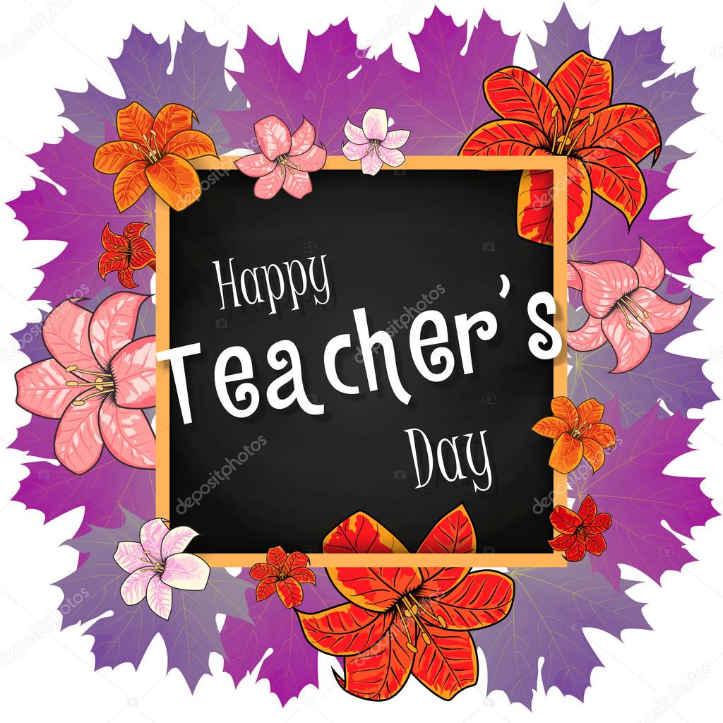 Congratulation Happy Teachers Day - with leaves , frame 