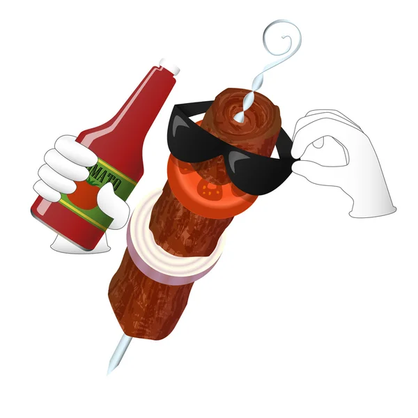 Kebab man houdt tomatenketchup — Stockvector