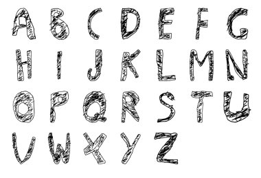 Elle çizilmiş çocuk İngilizce alfabe dolu kalın