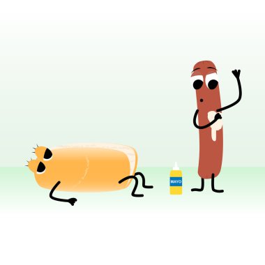 Bir ipucu ile pişirme sosis illüstrasyon doodle