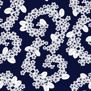Mavi ve beyaz kiraz çiçekleri ile Seamless Modeli