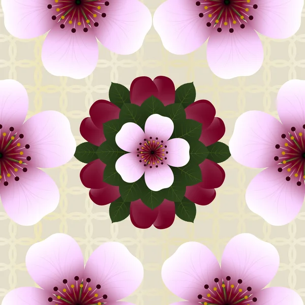 Seamless pattern with pink cherry flowers — Stock Vector