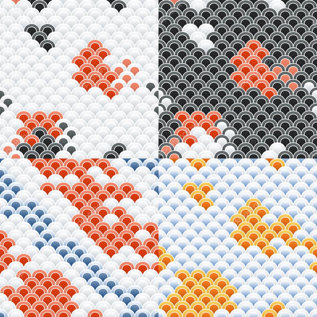 Fish Carp Koi Scales Seamless Pattern Set