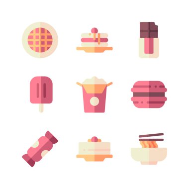 Fast food ikonları hazır. Web için vektör simgelerinin karikatür çizimi