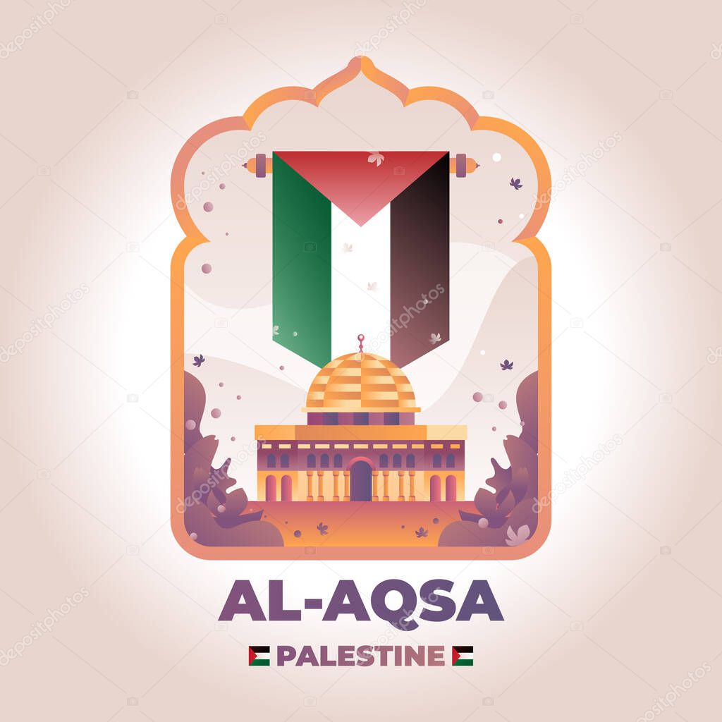 Al Aqsa Mosque with Palestine Flag Illustration