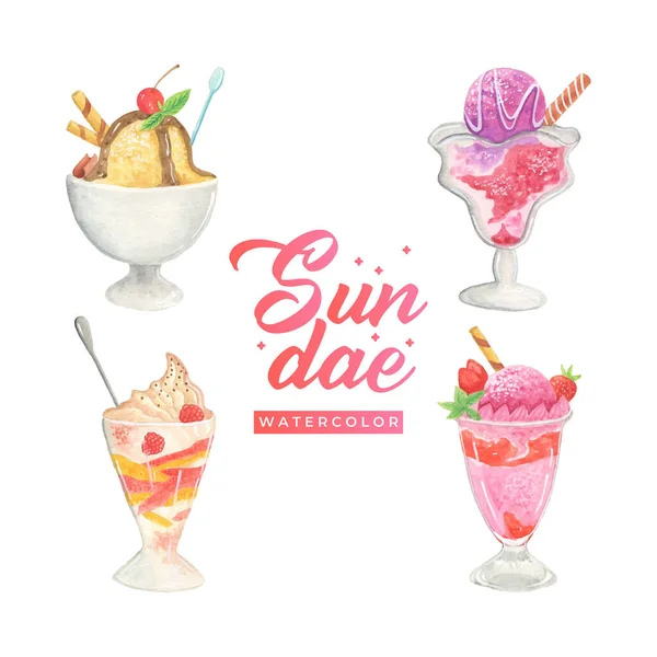 Sundae Watercolor Vector Illustration - Stok Vektor