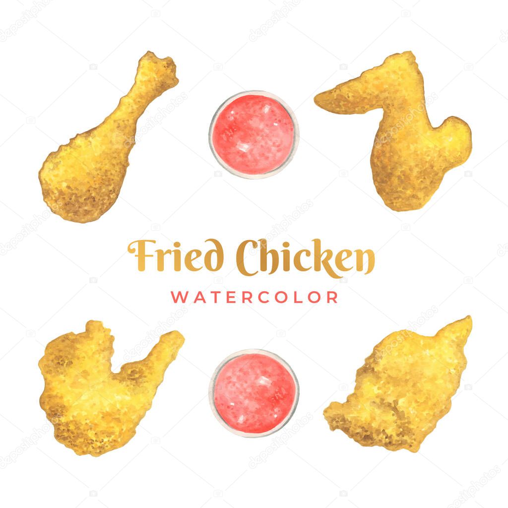 Fried Chicken Watercolor Vector Illustration
