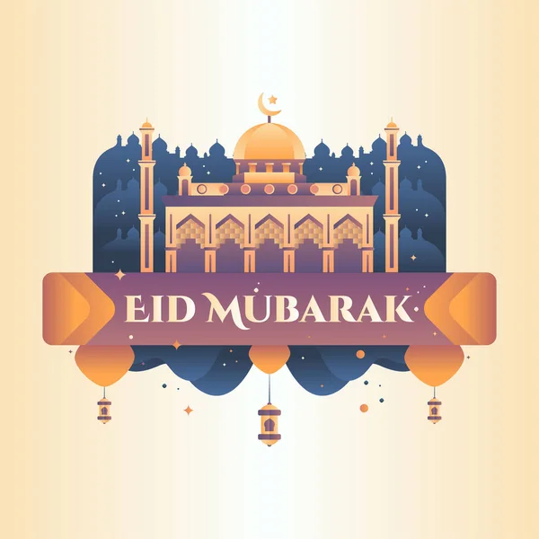 Eid Mubarak Hälsning Med Stora Moskén — Stock vektor