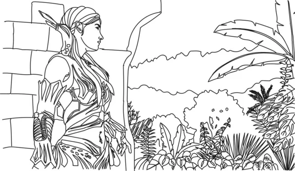 Fée Dessinée Main Belle Pour Page Coloriage Stress Étiquette Éléments — Image vectorielle