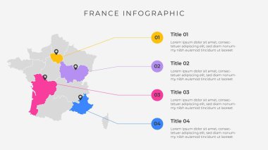 Sunum için modern harita bilgi şablonu. 4 seçenekli dünya haritası bilgisi.