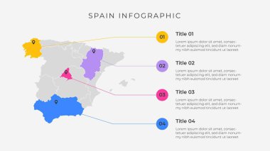 Sunum için modern harita bilgi şablonu. 4 seçenekli dünya haritası bilgisi.