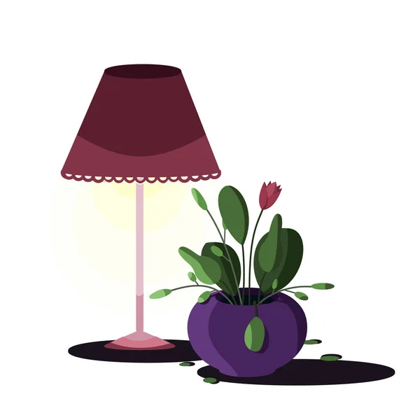 Une Lampe Rouge Une Fleur Dans Vase — Image vectorielle