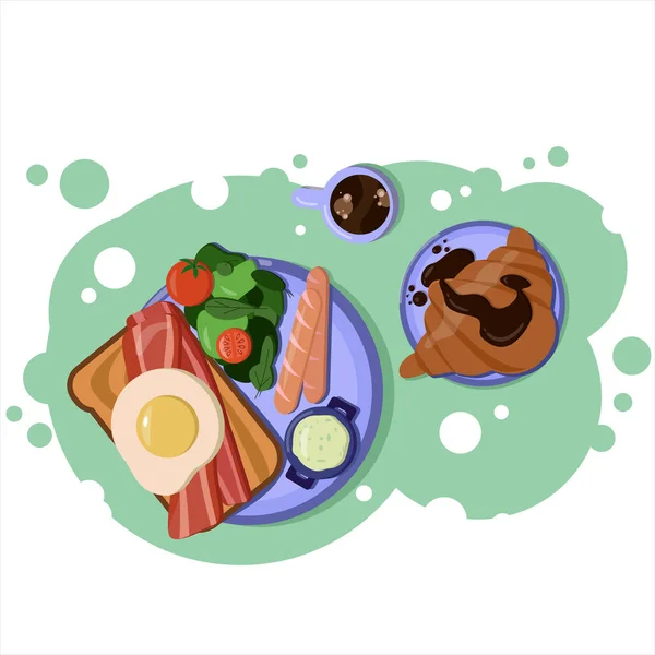 Sandwich Avec Salade Saucisses Croissant Café — Image vectorielle
