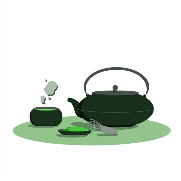 Небольшой Китайский Набор Чая Церимония Зеленым Чаем — стоковый вектор