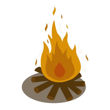 Beyaz arka planda küçük bir kamp ateşi görüntüsü