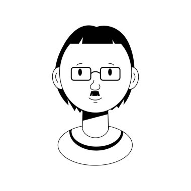 Gözlüklü, bıyıklı ve kısa saçlı bir adamın robot resmi.