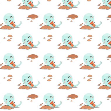 Kusursuz desenli küçük mavi hayalet bir çakıl taşının üzerinde yatıyor ve pipetten lezzetli bir soda yudumluyor.