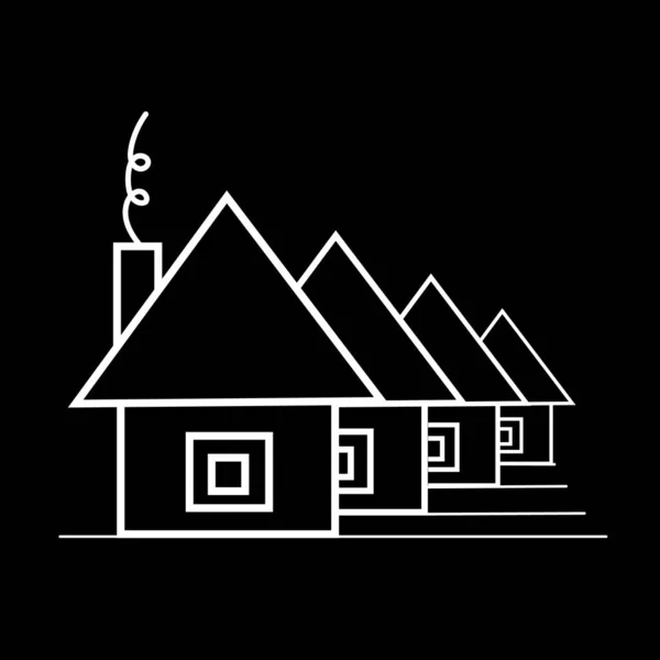 Row White Small Houses Window Triangular Roof Chimney — Stock Vector