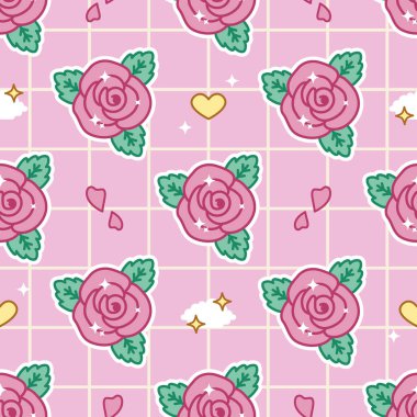 Sevimli, pürüzsüz, kalpleri olan kırmızı gül deseni.