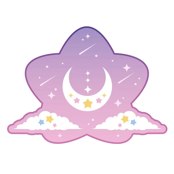 Leuke Vector Illustratie Van Sterrenstelsel Ster Met Maan Wolken Kawaii — Stockvector