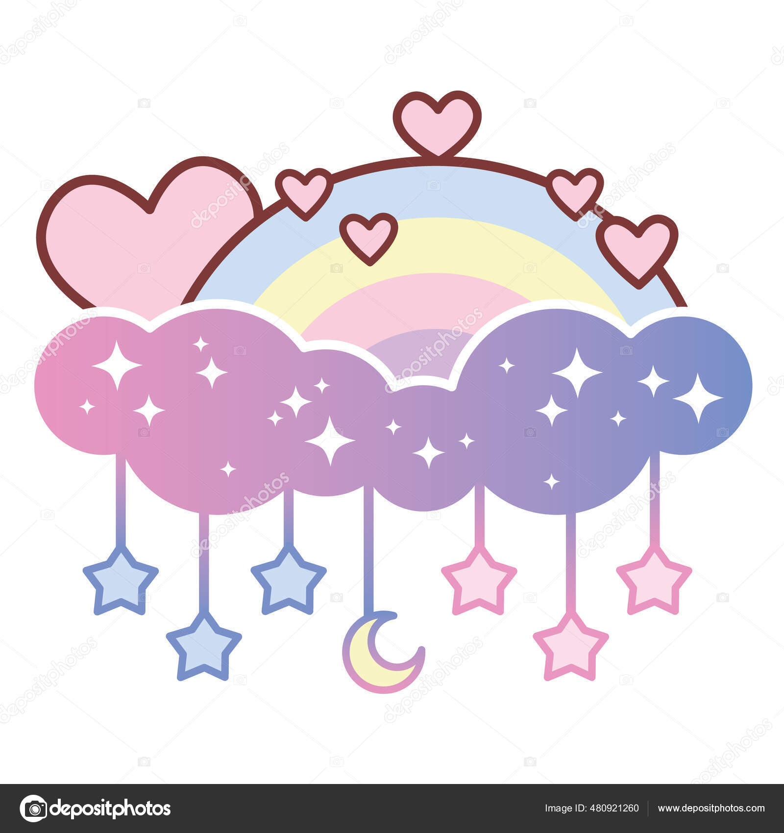 Ilustração Vetorial Bonito Arco Íris Colorido Com Estrelas Corações Uma  Vetor de stock de ©Kafunee 480921260, image size:1600x1700