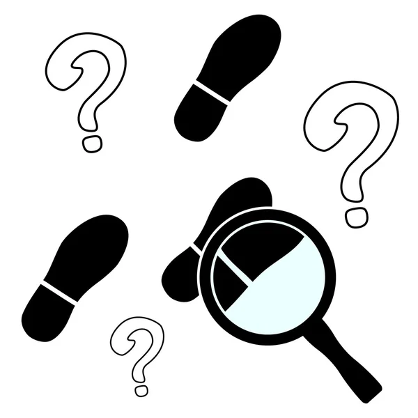 Vektör çizim. Ayak izleri ve Büyüteç camı.