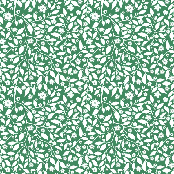 Illustration vectorielle. Modèle sans couture de feuilles et de fleurs sur fond vert . — Image vectorielle