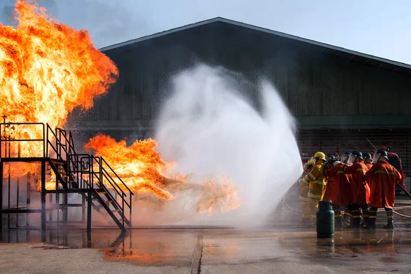 Školení, The zaměstnance roční výcvik hašení hasiči — Stock fotografie