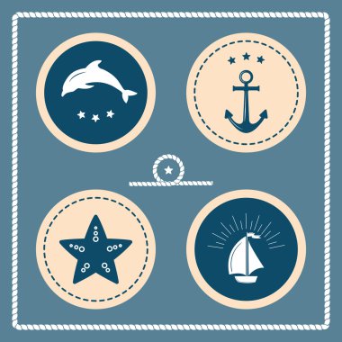Deniz ve deniz simgeler, rozetleri ve etiketleri.