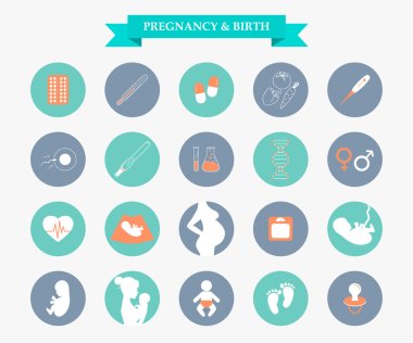 Medicine and pregnancy vector icons set clipart