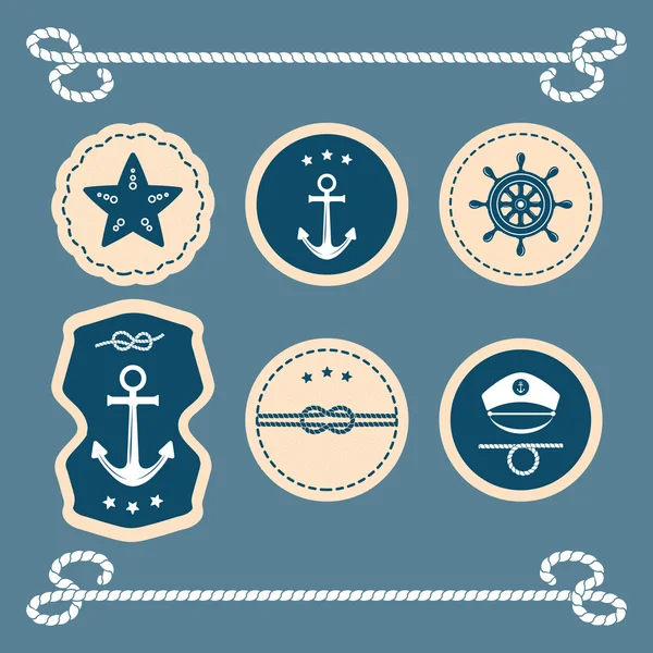 Nautiska och havet ikoner, märken och etiketter. — Stock vektor
