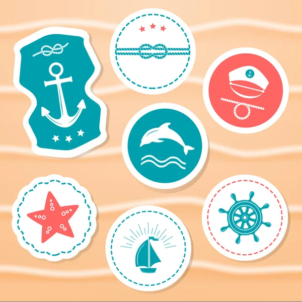 Deniz ve deniz simgeler, rozetleri ve etiketleri.