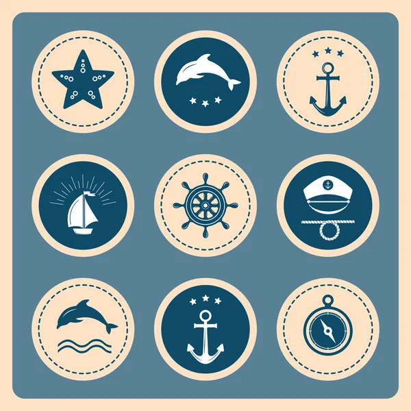 Deniz ve deniz simgeler, rozetleri ve etiketleri.
