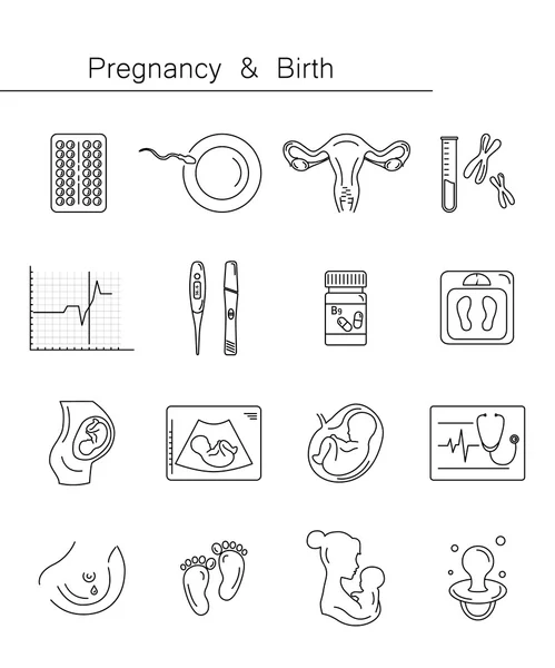 약과 임신 벡터 라인 아이콘 — 스톡 벡터