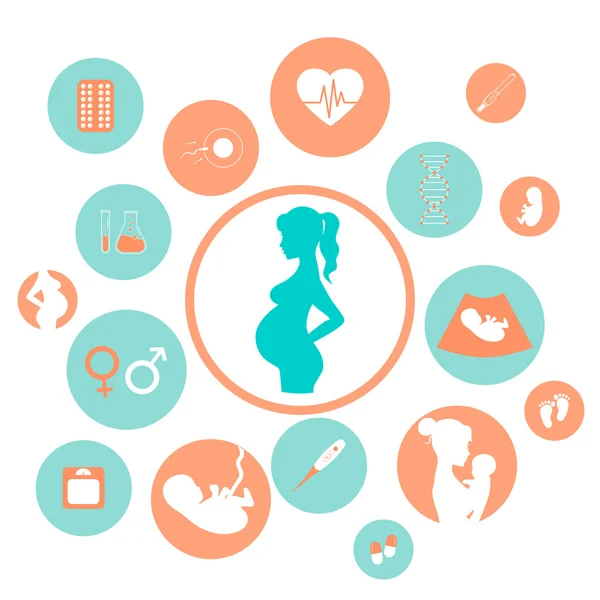 Medicine and pregnancy vector icons set — Stock Vector