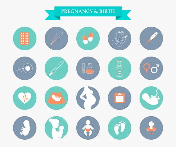 Geneeskunde en zwangerschap vector icons set — Stockvector