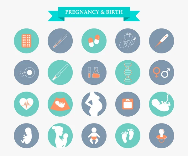 Medicine and pregnancy vector icons set — Stock Vector