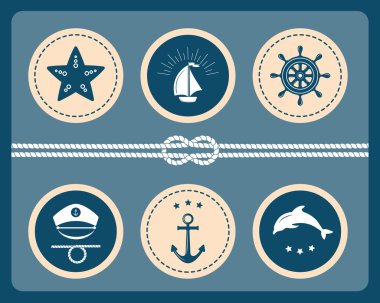 Deniz ve deniz simgeler, rozetleri ve etiketleri.