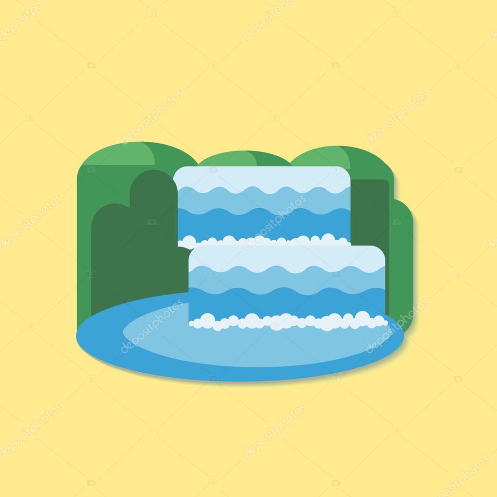 Waterfall of natural vacation abstract vector and logo design or template. Mountain waterfall and lake. Flat design icon.