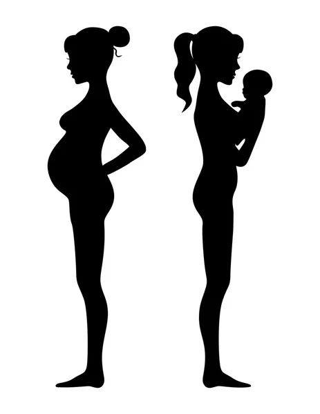 Siluetas femeninas embarazadas — Vector de stock