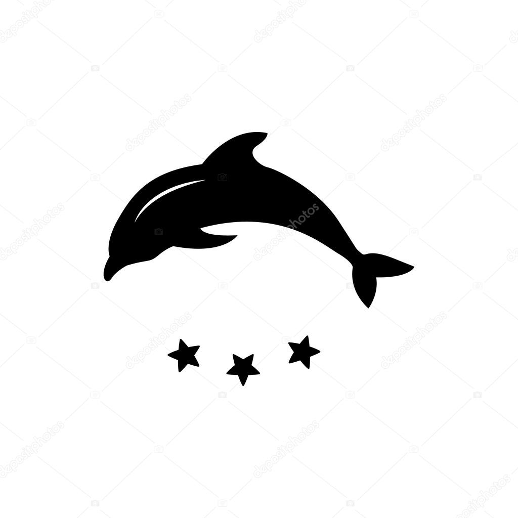 Dolphin vector silhouette. Vector logo concept illustration. Dolphin symbol. Design of logo with dolphin and label.