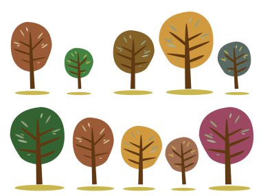 Sonbahar üzerinde beyaz izole simgeler ağaçlar