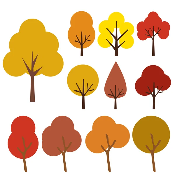 Ícones de árvores de outono isolados em branco — Vetor de Stock