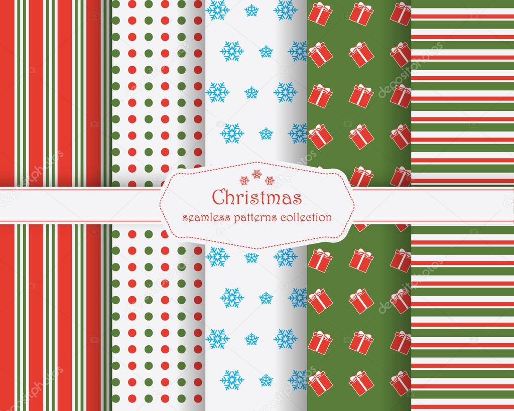 Set of winter holiday seamless patterns