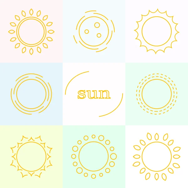 Zarys zestaw słońce ikony — Wektor stockowy