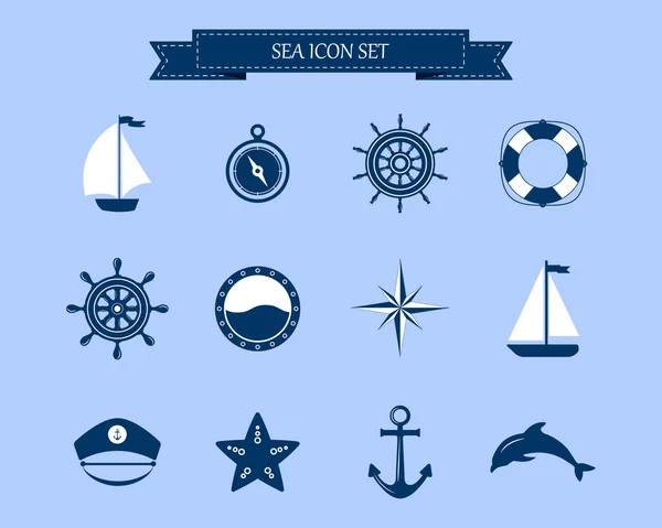 Deniz sembolü. Deniz tasarım öğeleri. — Stok Vektör