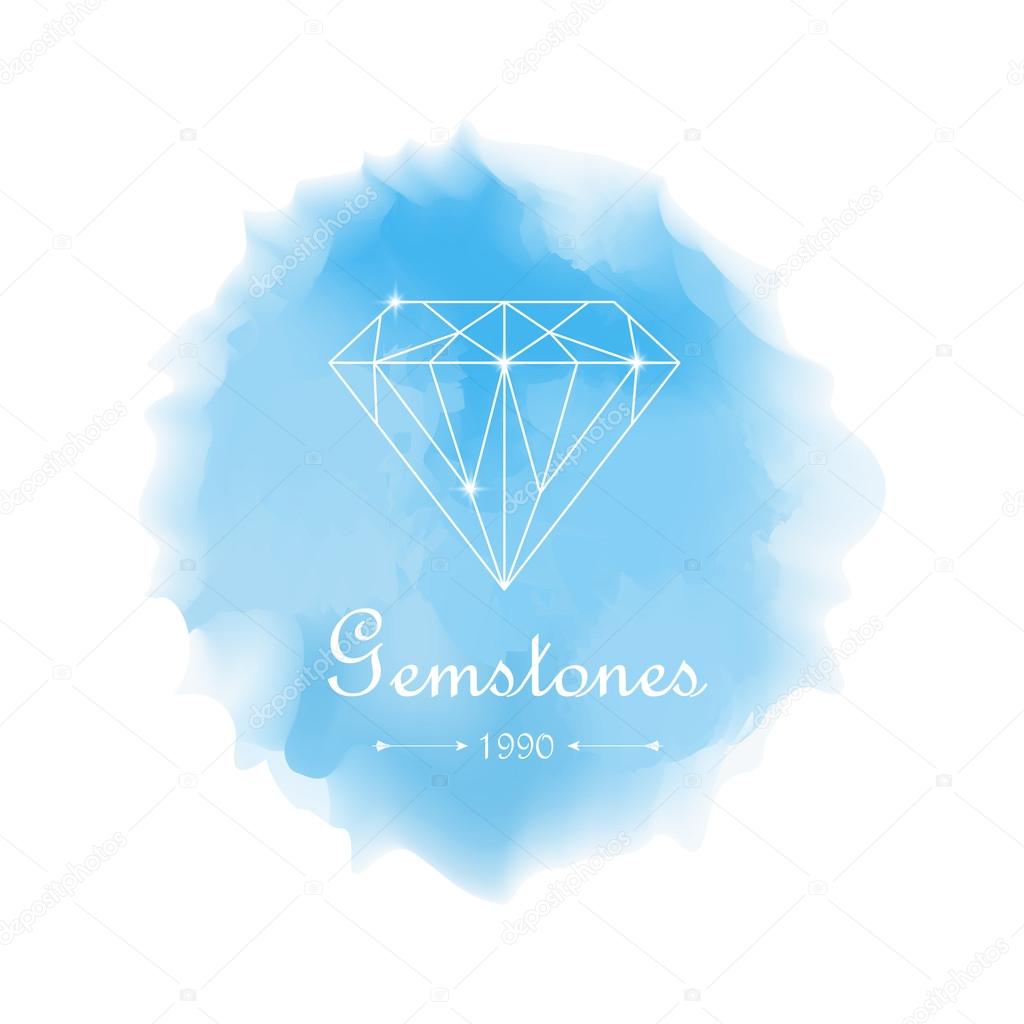 Diamonds shapes on blue watercolor background