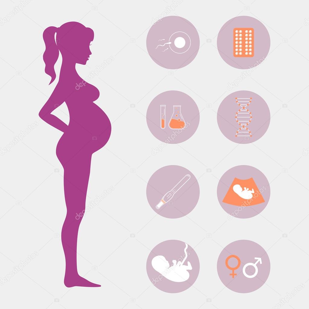 Pregnancy and birth icons set