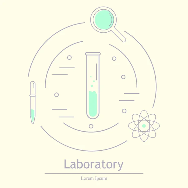 Laborator modern de pictograme logotip, chimie, medicină. Cercetare a — Vector de stoc