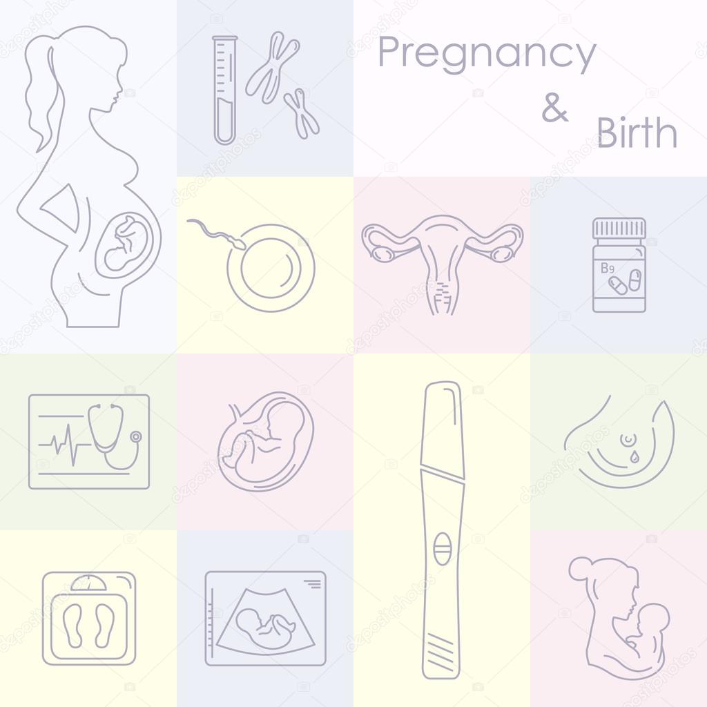 Medicine and pregnancy vector line icons set